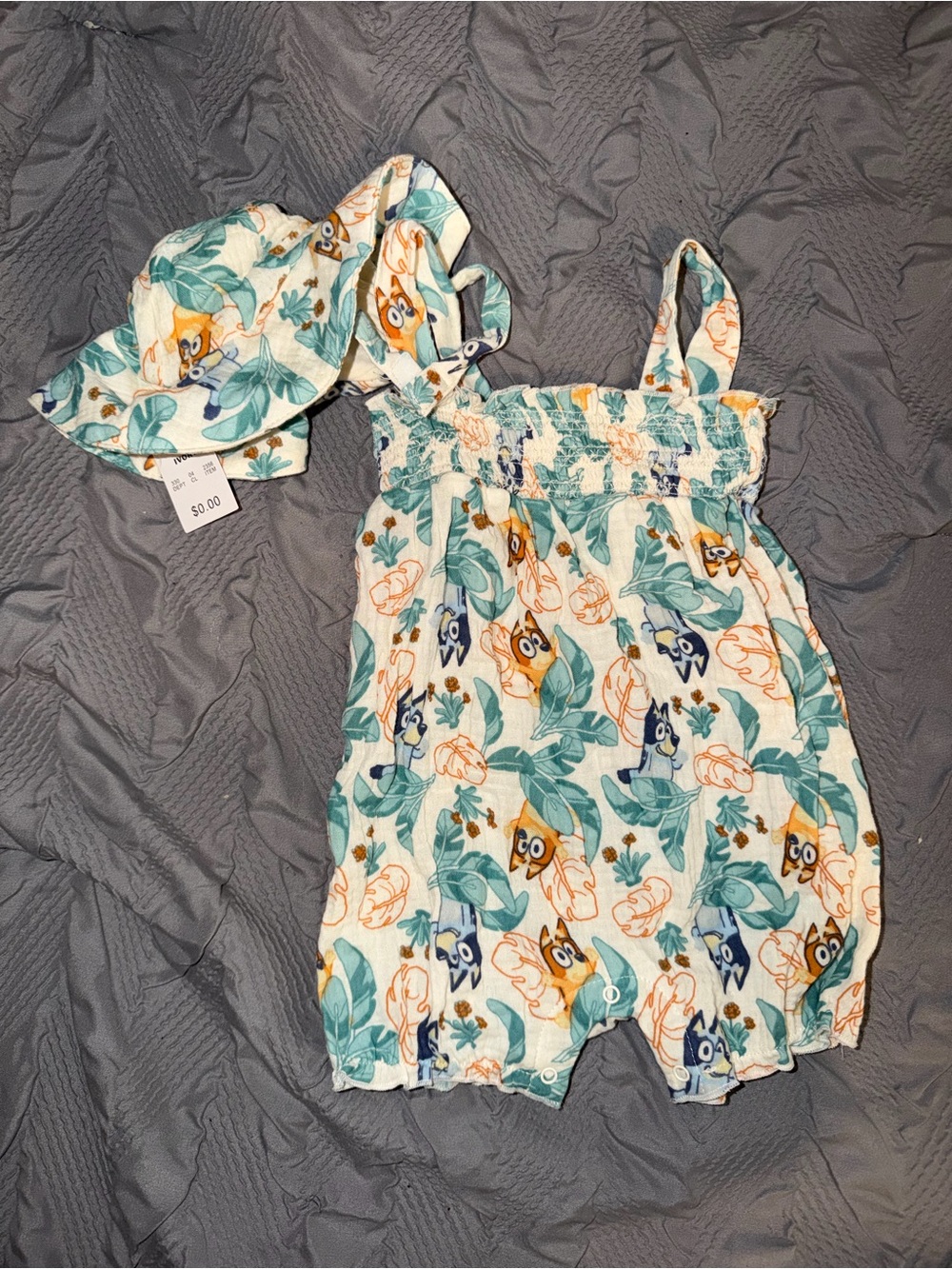 Bluey Tropical Romper with Matching Sun Hat